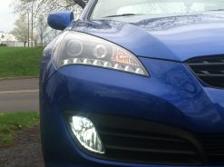 SPEC D PROJECTOR HEADLIGHTS+R8 LED DRL DAYTIME RUNNING STRIPS BLACK GENESIS COUPE