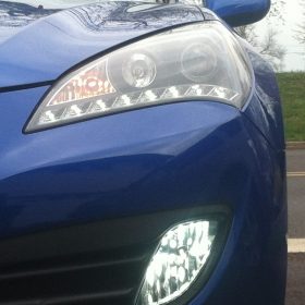 SPEC D PROJECTOR HEADLIGHTS+R8 LED DRL DAYTIME RUNNING STRIPS BLACK GENESIS COUPE